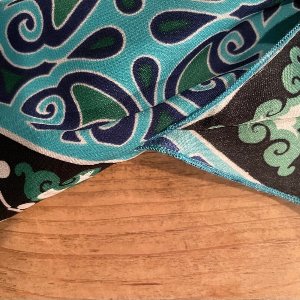 NWOT Chico’s Black Label Jeweled V-neck turquoise Blue geometric silky Poncho L - Picture 10 of 10